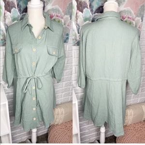 Pink Lily Green Button Down Mini Dress